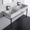 Marble Design Ceramic Console Double Sink With Matte Black Stand, 48